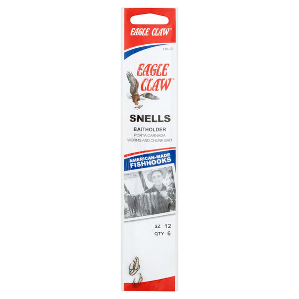 Eagle Claw 139 Baitholder Snelled Hooks - Small - Size 12