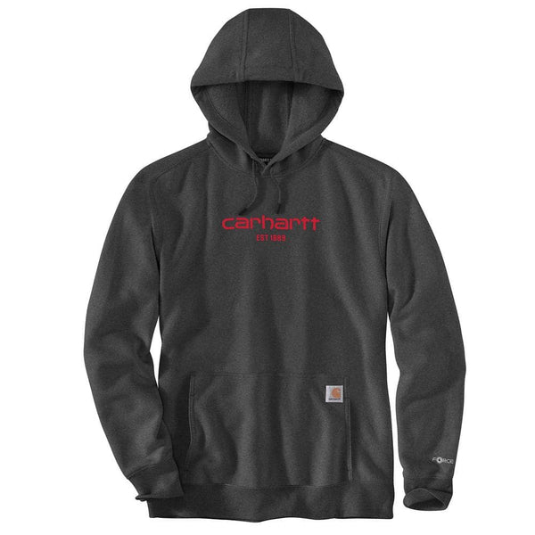 Carhartt Men'S Large Carbon Heather Cotton/Polyester Force Relaxed Fit Lightweight Logo Graphic Sweatshirt