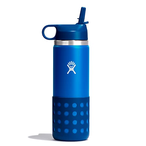 Hydro Flask 20 Oz. Kids' Wide Mouth Bottle with Straw Lid and Boot, Blue - Holiday Gift