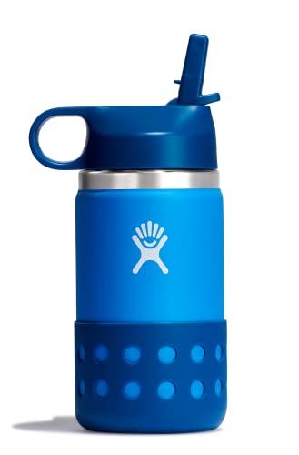 Hydro Flask 12 Oz. Kids' Wide Mouth Bottle with Straw Lid and Boot, Blue - Holiday Gift